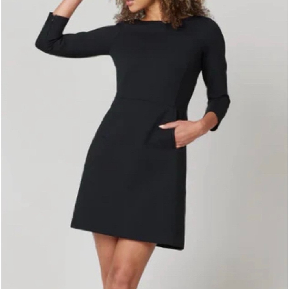 Spanx Perfect A-Line 3/4 Sleeve Dress #20382R Black Large Minimalist Career EUC